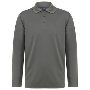 Henbury Mens Coolplus Moisture Wicking Long Sleeve Polo Shirt / Charcoal